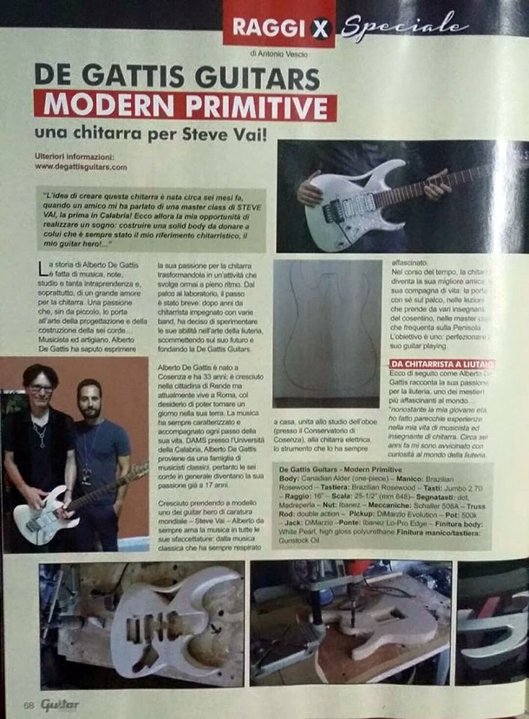 Erste Seite des Beitrags „De Gattis Guitars Modern Primitive, una chitarra per Steve Vai“